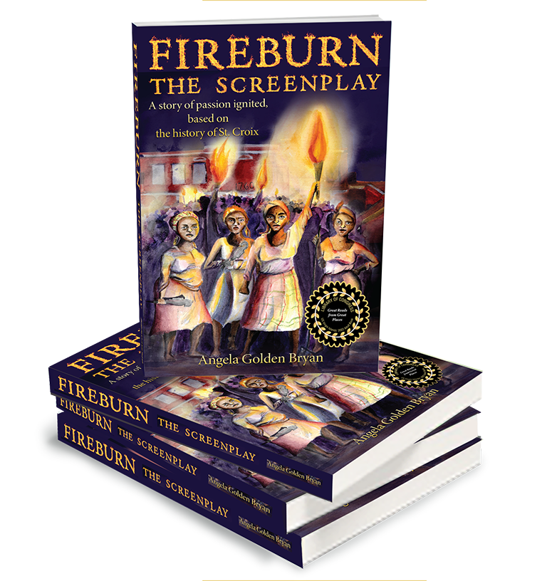 Fireburn the Sceenplay books stacked for presentation